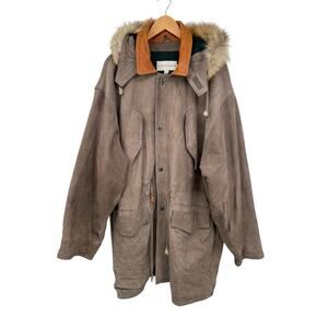 Vintage Silverado Leather Coat Coyote Fur Trim Wool Lining Drawstring Waist L